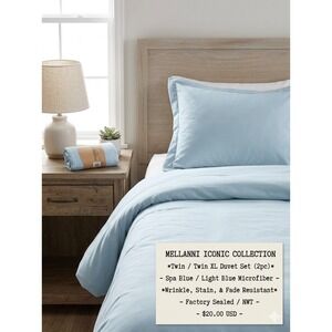 Mellanni Iconic Collection Twin Twin XL Duvet Set 2pc Spa Blue Microfiber NWT